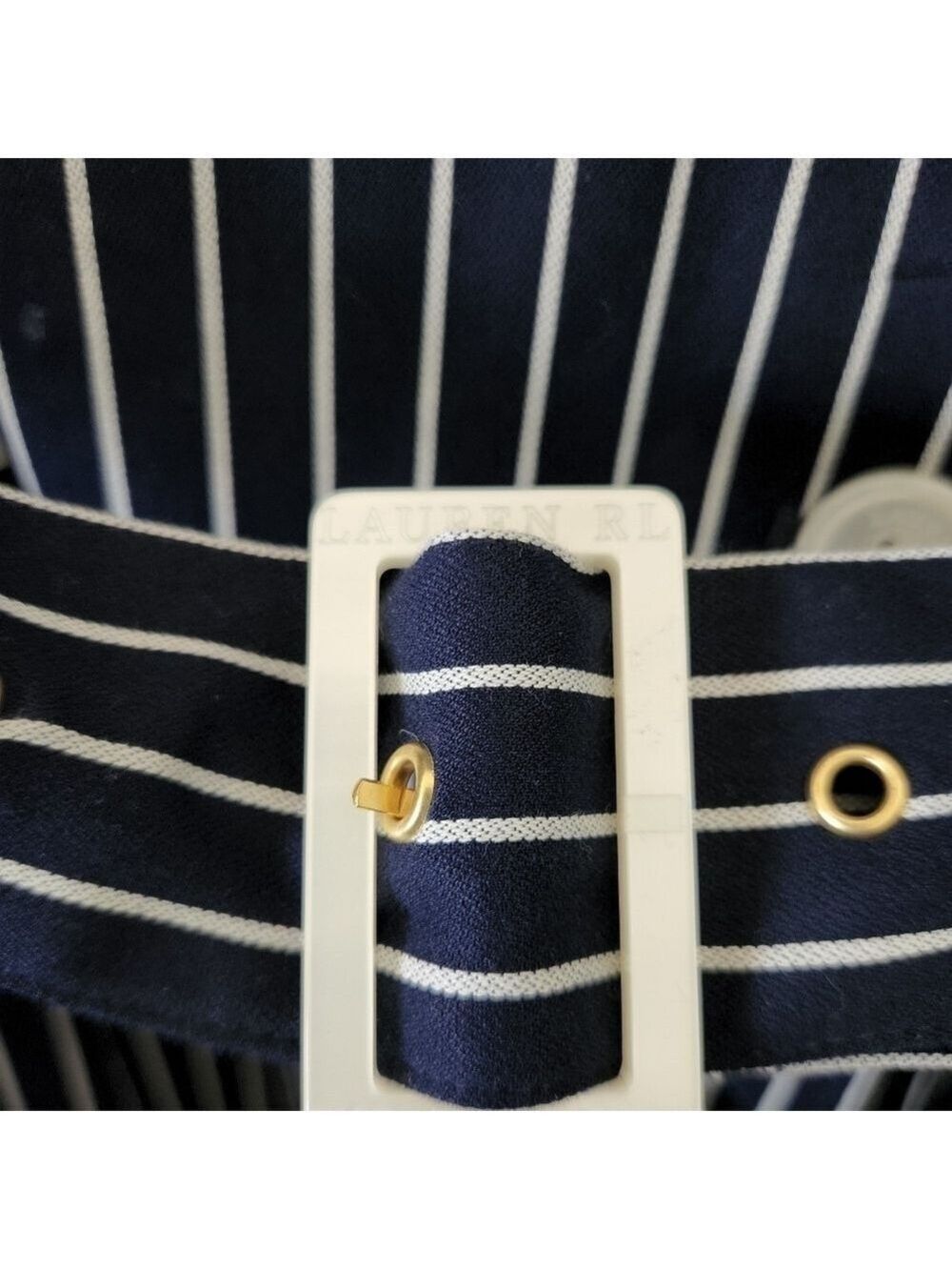 NEW LAUREN RALPH LAUREN NAVY/WHITE PINSTRIPE TRENCH SZ XL - Picture 9 of 12